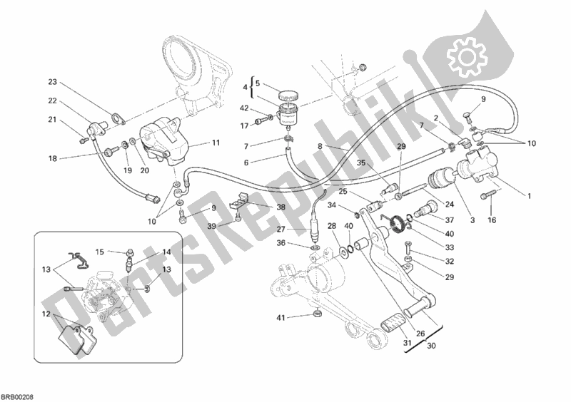All parts for the Rear Brake System of the Ducati Monster S2R 1000 USA 2008